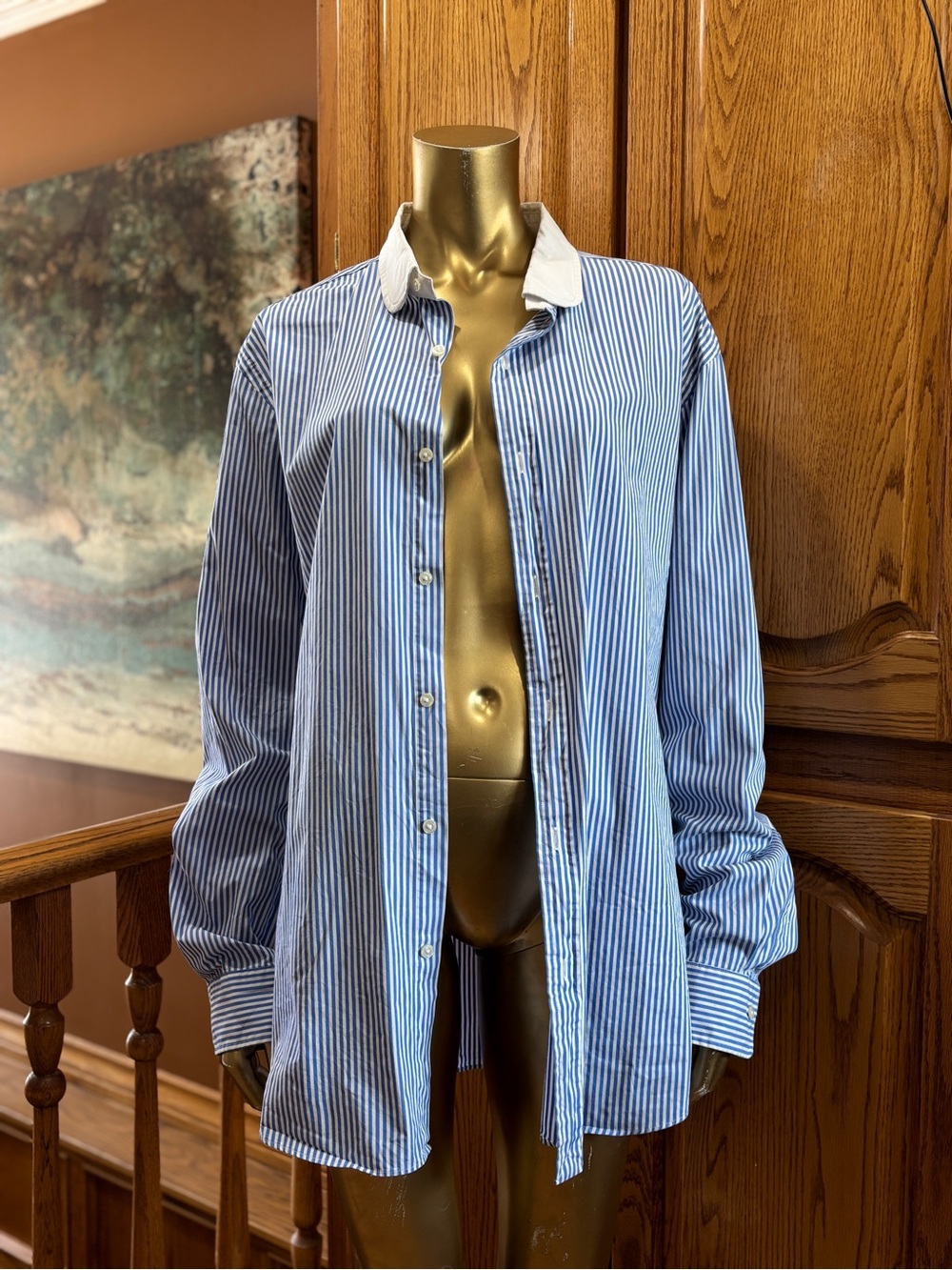 Polo by Ralph Lauren Blue and White Striped Button-Down Shirt, slim fit.